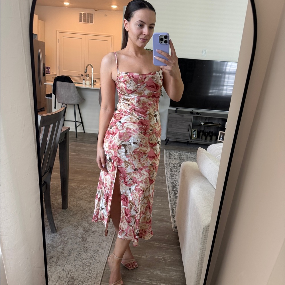 Floral Pink and White Satin Dress